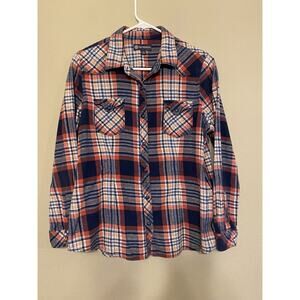 Womans 44 Degree North flannel Orange Blue White long sleeve Sz L shirt women's